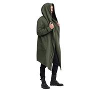 Men's Dark Style Solid Color Long Cardigan Cloak Coat Hooded Sweater Casual Slip Green