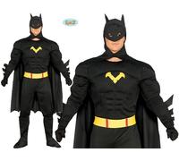 Mens Dark Superhero Fancy Dress Costume Black Super Hero Stag Do Knight Suit fg