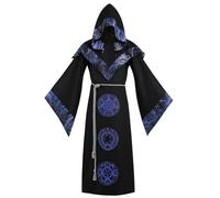 Mens Dark Wizard Costume Mystic Sorcerer Robe Renaissance Vintage Medieval Devil Wizard Hooded Cloak Cape with Lightning Pattern Halloween Costume Gown (Purple, XL)