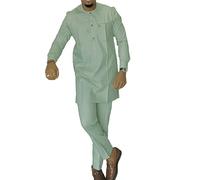 Men's Dashiki Suit Outfits Long Sleeve Ankara 2 Piece White African Clothing Set Men