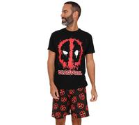 Mens Deadpool Short Pyjama Set Marvel PJs Nightwear Loungewear (XX-Large) Black