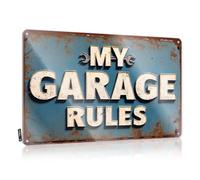 Mens Decor Scoreboard Poster - My Garage Rules Reusable Rustic Wall Hanging(20X30CM)