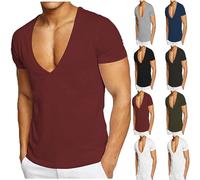 Men's Deep V-Neck T-Shirts UK Sale Clearance Man Short Sleeve Tops Workout Tees Gym Fitness Tshirts Slim Fit Training Undershirts Solid Color Blouse Muscle Wicking T Shirt Summer Sports Top Activewear