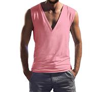 Men's Deep V-Neck Vest, UK Sale Clearance, Man Workout Gym Fitness Tank Tops Slim Fit Training Undershirts Solid Color Blouse Muscle Wicking Sleeveless Shirt Summer Sports Top Activewear Red