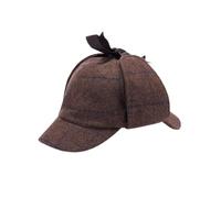 Mens Deerstalker Sherlock Holmes Cap Herringbone Houndstooth Tweed Wool Hat for Male (UK, Alpha, S, M, Brown Check)