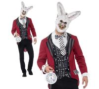 Mens Deluxe Evil White Rabbit Costume Adult Halloween Scary Fancy Dress M-XL