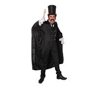MENS DELUXE JACK THE RIPPER FANCY DRES SCOSTUME - BLACK JACKET, TOP HAT, FAKE KNIFE, HOODED VELOUR CAPE, BLACK TIE, WHITE GLOVES, BLACK MOUSTACHE AND BLACK SIDEBURNS (XLARGE)