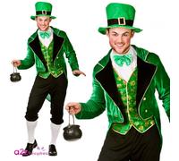 Wicked Costumes Adult Deluxe Leprechaun Fancy Dress Costume Irish St Patricks Day Outfit Green Suit Hat - Large