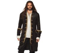 Mens Deluxe Pirate Captain Jacket Black Buccaneer Fancy Dress Costume