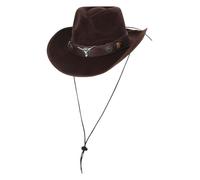 Smiffys Brown Mock Leather Western Cowboy Hat with Ox Band, Cowboys and Indians Fancy Dress, Western Dress Up Hats
