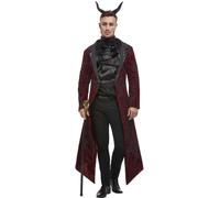 Mens Deluxe Red Devil Costume Gothic Halloween Horns Fancy Dress Outfit