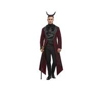 Smiffys Deluxe Devil Costume, Red Jacket, Cravat & Horns, Halloween Adult Fancy Dress, Devil Dress Up Costumes, World Book Day