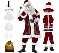 Men's Deluxe Santa Costume 12 Piece Set - Christmas Red 2XL