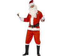 Mens Deluxe Santa Costume Christmas Suit Hat Beard Belt Fancy Dress Outfit