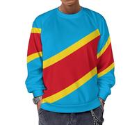 Men'S Democratic Republic Of The Congo National Flag Print Sweatshirt Jacket Pullover Outerwear Classic Round Neck Sweatshirt Raglan Sleeve Design Easy To Wear Comfortable Fit Elastic Fabric Soft