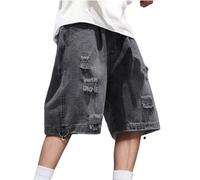 Mens Denim Bermuda Shorts, Shorts Men Run, Casual Stretch Plus Size Baggy Short Straight Relaxed Fit Hip Hop Jean Shorts Loose Work Denim Outdoor Casual Walk Jeans Short