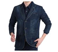 Mens Denim Blazer Jacket Mens Three Button Denim Blazer Single Breasted Button Jean Jacket Wash Slim Fit Suits Coats Lapel Vintage Sport Coat With Multi-Pocket Blazers Regular Fit Blazers