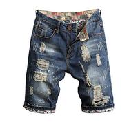 Men's Denim Cargo Shorts Mens Denim Shorts Stretch Jeans Men's Denim 3/4 Half Pants Bottoms Ripped Distressed Knee Length Jeans Shorts