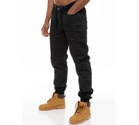 Mens Denim Cuffed Joggers Jeans | Enzo Designer Menswear - Black / 32W / Regular (32")