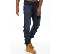 Mens Denim Cuffed Joggers Jeans | Enzo Designer Menswear - Dark Stonewash / 34W / Regular (32")