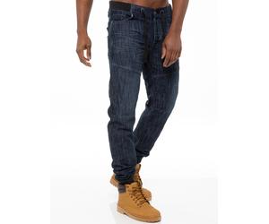 Mens Denim Cuffed Joggers Jeans | Enzo Designer Menswear - Dark Stonewash / 44W / Regular (32")