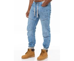 Mens Denim Cuffed Joggers Jeans | Enzo Designer Menswear - Light Stonewash / 32W / Regular (32")