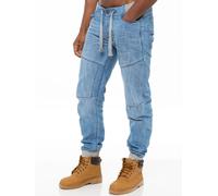 Mens Denim Cuffed Joggers Jeans | Enzo Designer Menswear - Light Stonewash / 38W / Regular (32")