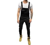 Mens Denim Dungarees Bib and Brace Hippy Overalls Stonewash Jeans Jumpsuits Casual Lightweight Slim Fit Relaxed Romper Workwear Streetwear Black 3XL