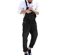 Mens Denim Dungarees Bib and Brace Overalls Stonewash Jeans Jumpsuits Casual Lightweight Slim Fit Relaxed Romper Workwear Adjustable Straps Long Cargo Trousers Hippy Clothes Black M