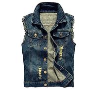 Mens Denim Gilet Casual Ripped Vintage Biker Waistcoat Cowboy Sleeveless Vest Jacket