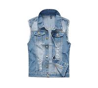 Mens Denim Gilet Vintage Casual Motorcycle Jeans Vest Ripped Cowboy Waistcoat Metal Buttons Sleeveless Jeans Jacket Outwear Trucker Vest Summer Jacket