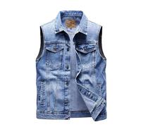 Men's Denim Gilets Blue Punk Sleeveless Jacket Vest Casual Vintage Street Cowboy Waistcoat Motorcycle Racing Denim Vests with Pocket