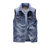 Men's Denim Gilets Blue Punk Sleeveless Jacket Vest Casual Vintage Street Cowboy Waistcoat Motorcycle Racing Denim Vests with Pocket
