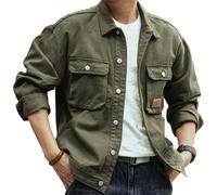 Men's Denim Jacket Regular Fit Button Down Long Sleeve Jean Trucker Jacket Spring Fall Outfits, green, XXL