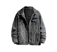 Mens Denim Jacket Ripped Jean Jacket Washed Classic Casual Distressed Coat Slim Fit Trucker Jacket Button-Down Cotton Military Lapel Windbreaker Outerwear with Flap Pocket
