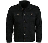 Mens Denim Jacket, Vintage Premium Winter Warm Regular Fit Western Classic Style Jackets Vintage Trucker Coat Workwear Stonewash Jean Premium Outfit UK S To XXL, Black-XL