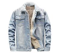 Men's Denim Jacket With A Fleece Lining Sherpa Fleece Lined Denim Trucker Jacket Winter Jean Jacket Cowboy Coat Classic Button Front Denim Jackets Stand Up Collar Single Breasted Casual Coat Warm