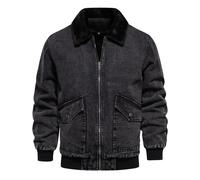 Men's Denim Jacket with Sherpa Collar, Flannel Lined ZipUp Bomber Style Jackets with Flap Pockets, Warm Winter Jean Coats Outerwear for Cold Weather (Dark Gray, XL)