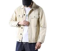 Mens Denim Jackets, Men’S Distressed Frayed Denim Shirt Jacket Regular Fit Button Shirt Vintage Washed Jean Trucker Jacket Retro Quilted Pockets Cargo Jeansjacke Outwear S-3Xl,Beige,S