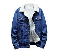 Mens Denim Jackets Sherpa Fleece Lined Button Down Lapel Collar Winter Warm Coats Distressed Thicken Thermal Trucker Jean Jackets Windbreaker with Pockets Dark Blue,XXL