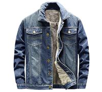 Mens Denim Jackets Winter Soft Sherpa Fleece Lined Warm Denim Jacket Trendy Western Style Jean Coat Casual Plain Fluffy Trucker Jeans Outerwear Classic Long Sleeve Button Down Cowboy Tops