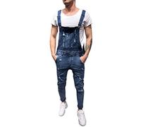 Mens Denim Jumpsuit Ripped Distressed Destroyed Jean Slim Fit Work Dungarees For Men Uk Workwear Stretchy One Piece Trousers With Internal Pocket Suspender Bib And Brace Overalls For Men Uk