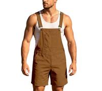 Mens Denim Overalls Bibs and Brace Dungarees Shorts Zipper Pocket Denim Dungarees Short Jumpsuit Solid Color Casual Jeans Shorts Work Overalls