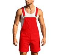 Mens Denim Overalls Bibs and Brace Dungarees Shorts Zipper Pocket Denim Dungarees Short Jumpsuit Solid Color Casual Jeans Shorts Work Overalls