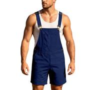 Mens Denim Overalls Bibs and Brace Dungarees Shorts Zipper Pocket Denim Dungarees Short Jumpsuit Solid Color Casual Jeans Shorts Work Overalls