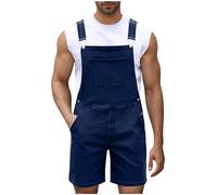 Mens Denim Overalls Bibs and Brace Dungarees Zipper Pocket Short Jumpsuit Solid Color Casual Jeans Shorts Work Coveralls