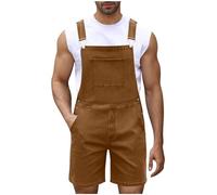 Mens Denim Overalls Bibs and Brace Dungarees Zipper Pocket Short Jumpsuit Solid Color Casual Jeans Shorts Work Coveralls