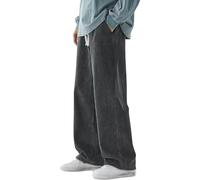 Men'S Denim Pants Straight Wide Leg Denim Jeans Pants Loose Fit-Jeans | Drawstring Elastic Waist Baggy Trousers Soft Comfort Casual Street Lightweight Trousers Leisure Workwear