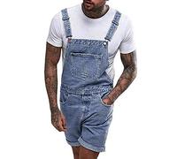 Men's Denim Pocket Overall Jumpsuit Shorts, Streetwear Suspender Jeans Pants, Casual Loose Fit for Beach, Sports, Hiking, Training, and Daily Wear, Multi-Pocket Design, Summer/Autumn