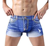 Mens Denim Print Boxer Briefs, Stylish Printed Boxer Shorts, Fashionable Men's Trunks, Comfortable Fit Men's Underwear, Stretchy Mens Boxer Briefs - Unique Design for Casual Look